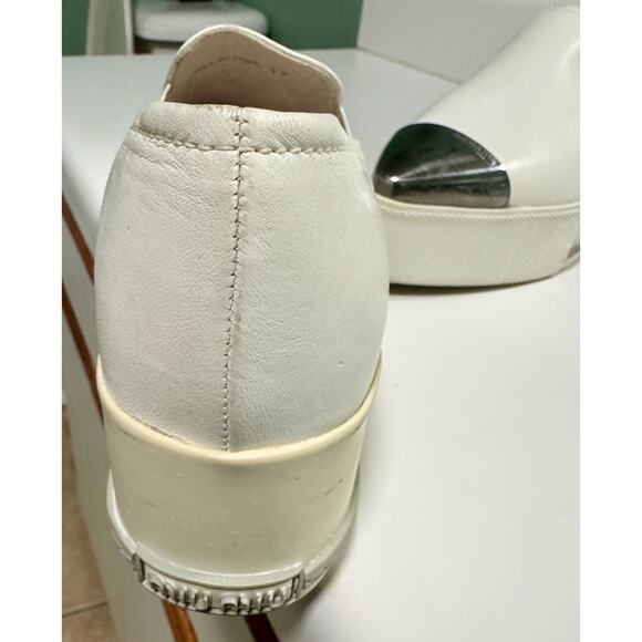 Miu Miu Platform Slip on Sneakers White Leather Silver Toe Cap - Picture 6 of 8